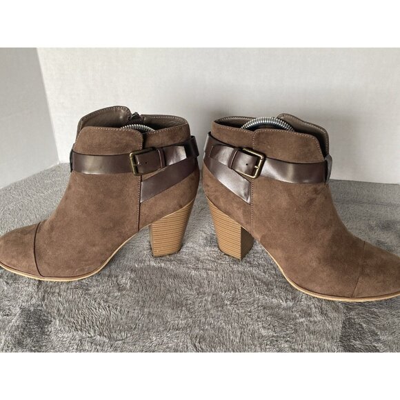 Limelight Brown Jena Faux Leather Booties size 11 3" heel Business office casual - Picture 6 of 14